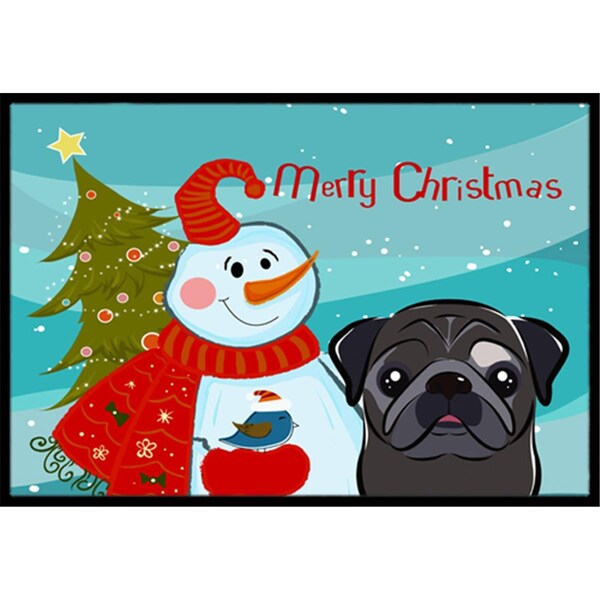 Carolines Treasures Snowman With Black Pug Indoor and Outdoor Mat- 24 x 36 in. BB1883JMAT - main